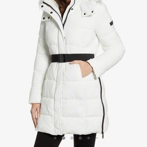 Sam Edelman® Belted Faux Fur Trim Hooded Parka